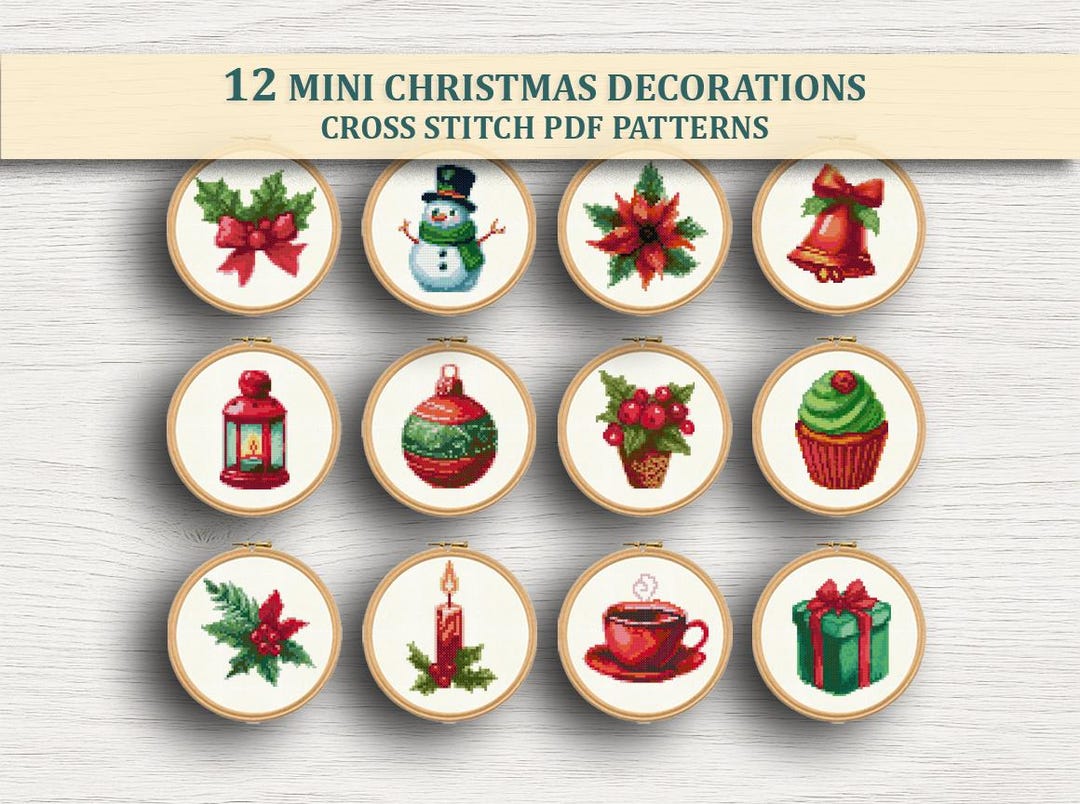 12 Mini Christmas Decoration Cross Stitch Patterns PDF Bundle – Holiday ...