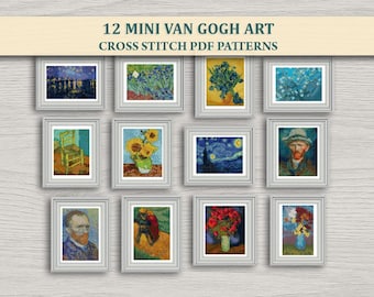 12 Mini Van Gogh Cross Stitch Patterns PDF Bundle – Famous Painting Embroidery, Instant Download