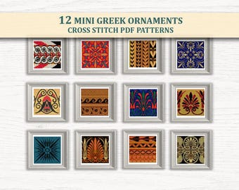 12 Mini Greek Tradition Ornament Cross Stitch Patterns PDF Bundle – Classical Embroidery, Instant Download