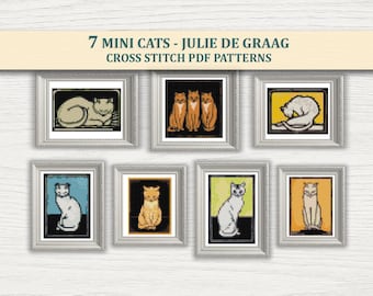7 Mini Katzen Julie de Graag Kreuzstichmuster PDF Bundle - Vintage Stickerei, sofortiger Download