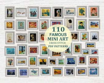 110 Miniature Famous Art Cross Stitch Patterns PDF Bundle – Modern Embroidery Designs, Instant Download