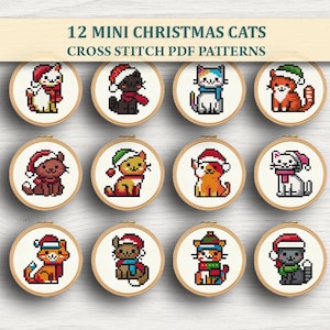 12 minipixel julkatt korsstygnsmönster i PDF-paket – Julbroderi, direktnedladdning
