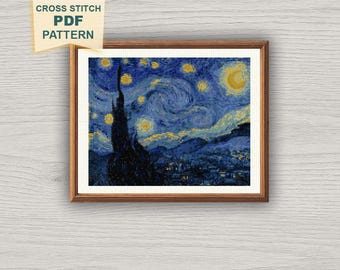 十字刺繍クロス刺繍星月夜額縁ゴッホ手作りアーティスト 十字刺繍