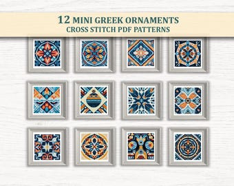 12 Mini Greek Tradition Ornament Cross Stitch Patterns PDF Bundle – Classical Embroidery, Instant Download