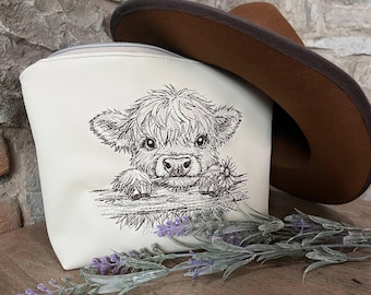 Scribble Embroidery cute Highland Cow Daisy