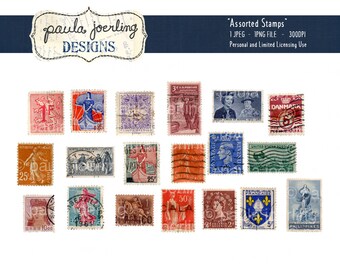 Printable Vintage Stamps, Digital Download, Ephemera, Scrapbook Paper, Digital Collage Sheet, Paper Craft, Decoupage Sheet