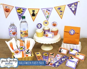 Printable Halloween Party Pack, Halloween Party Kit, Halloween Art, Halloween Digital Download, Halloween Pennant, Halloween Cupcake Topper