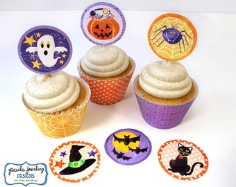 Printable Halloween gâteau Topper, rond de serviette, guirlande Halloween, Halloween téléchargement numérique, ornement de Halloween, Halloween sac Tag