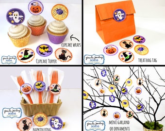 Halloween bricolage, imprimable Cupcake Topper, gâteau Wrapper guirlande Halloween, Halloween numérique en téléchargement, ornement de Halloween, Halloween Craft SVG