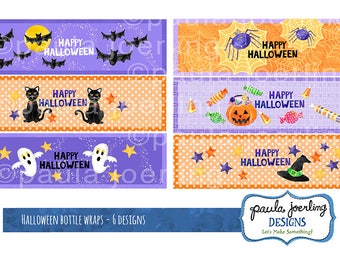 Printable Halloween Bottle Wrap, Halloween Printable, Halloween Party Paper, Halloween DIY, Halloween Illustration, Halloween Decor