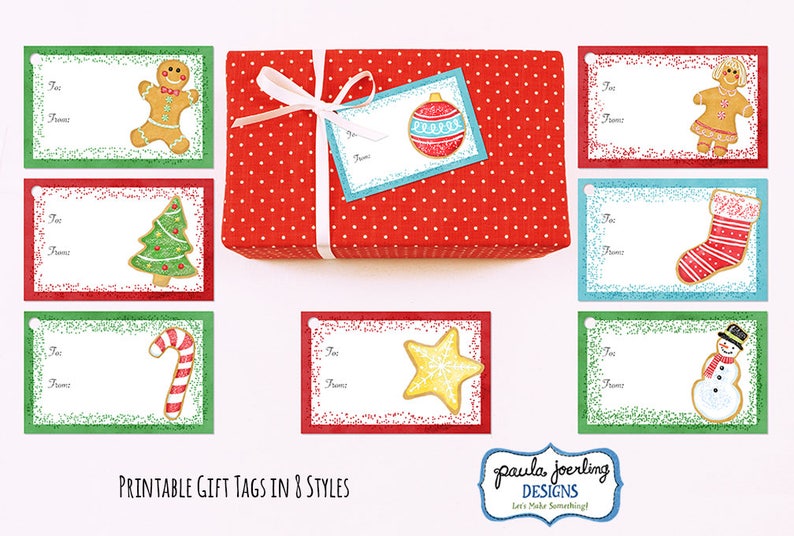 Printable Christmas Cookie Gift Tags, Holiday Gift Tags, Christmas Tags, Christmas Digital Download, Christmas Cookies, Gift Tag Download image 1