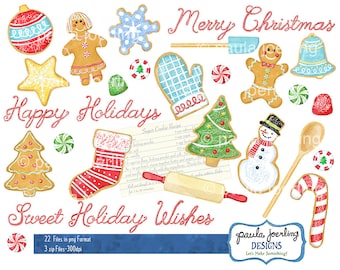 Christmas Cookies Clip Art, Watercolor Christmas Clip Art, Digital Download,Instant Download, Holiday Sweets, Candy Clip Art,Christmas Candy