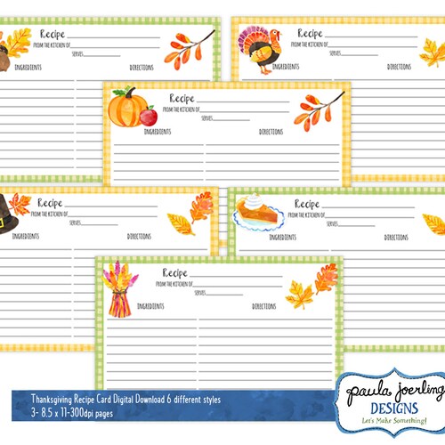 Printable Thanksgiving Recipe Cards Thanksgiving Watercolor 4 - Etsy