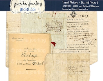 Vintage French Document Download, Printable, Digital Download, French Writing, Ephemera, Wax Seal, Handwriting Scrapbook Paper, Old Paper