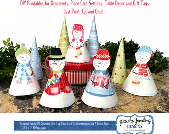 Printable Snowman Family DIY Christmas Ornaments, Gift Tag DIY, Table Decor, Cute Snowman, Festive Holiday Decor, Table Toppers