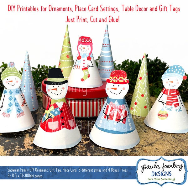 Printable Snowman Family DIY Christmas Ornaments, Gift Tag DIY, Table Decor, Cute Snowman, Festive Holiday Decor, Table Toppers