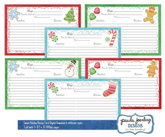 printable christmas recipe cards christmas cookie watercolor etsy christmas recipe cards