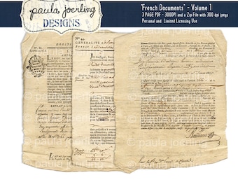 Old French Writing Digital Download, Printable French Document, Ephemera Handwriting, Scrapbook Paper, Old Paper
