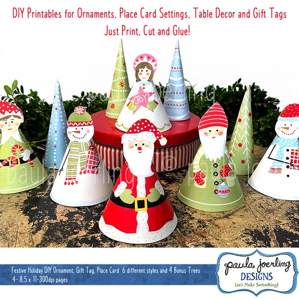 Printable DIY Christmas Ornaments, Gift Tags DIY, Table Decor, Cute Snowman, Angel, Santa, Gnome, Elf, Festive Holiday Decor, Table Toppers