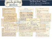 Vintage Handwritten Recipe Cards, Download, Printable, Digital Download, Ephemera, Scrapbook Paper, Hand Written, Cursive handwriting