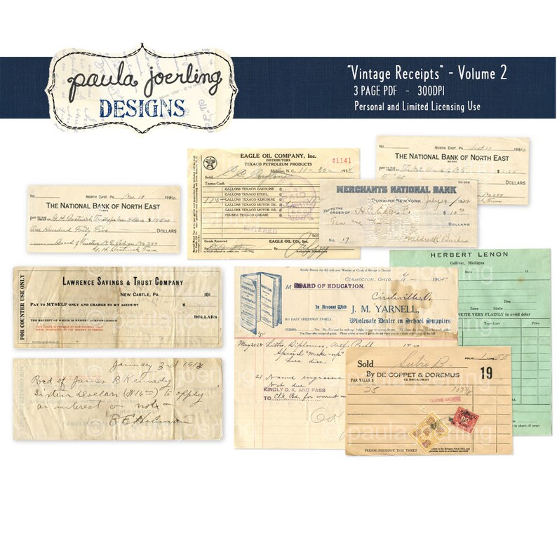 printable old receipts digital download vintage ephemera