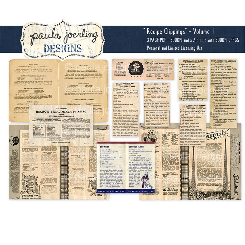 Recipes Clippings Download,Recipes Ephemera, Printable, Digital Download, Scrapbook Paper, Old Newspaper Clippings, Vintage Cookbook image 1
