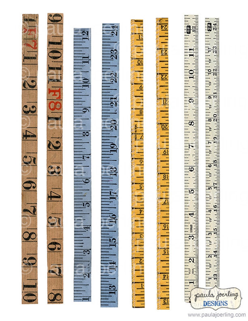 Printable Vintage Tape Measures, Digital Download, Ephemera, Scrapbook Paper, Digital Collage Sheet, Paper Craft, image 2