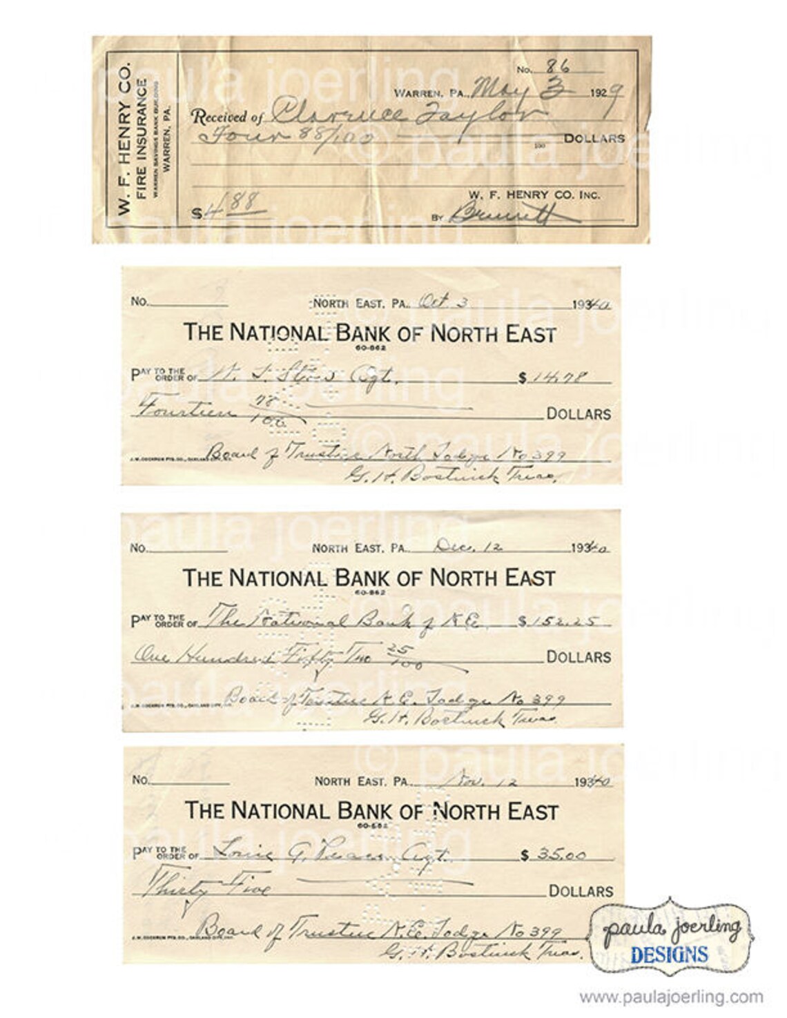 Printable, Vintage Receipts Digital Download, Ephemera, Scrapbook Paper ...