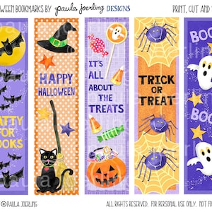 Printable Halloween Bookmarks, Halloween Party Favor, Classroom Treats, Halloween Digital Download, Halloween Bookmark, Ghost, Pumpkin, Bats