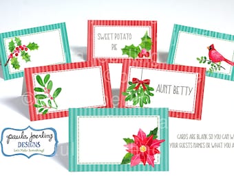 Printable Winter Flora Place Card, Christmas Food Label, Christmas Food Tent Card, Christmas Digital Download, Winter Place Card,