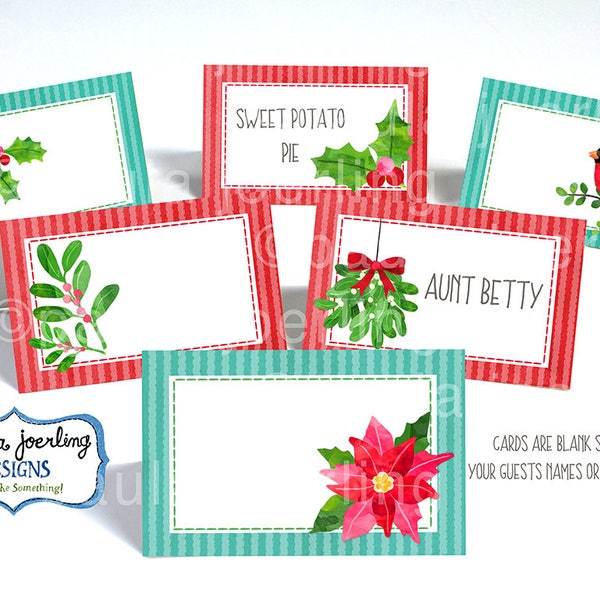 Printable Winter Flora Place Card, Christmas Food Label, Christmas Food Tent Card, Christmas Digital Download, Winter Place Card,