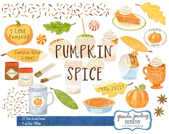 Pumpkin Spice Clip Art, Images d’automne, Téléchargement numérique, Téléchargement instantané, Pumpkin Spice Latte, Dessiné à la main