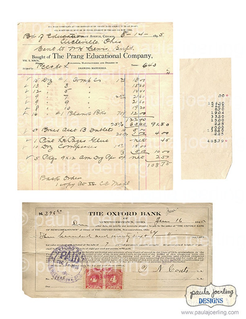printable vintage receipts digital download ephemera etsy