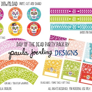 Tag der Toten Cupcake Topper, Tag der Toten Serviettenringe Cupcake Wrapper, Tag der Toten Tischkarten, Halloween Tischkarten