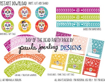 Day of the Dead Printable Cupcake Topper, Day of the Dead Napkin Rings Cupcake Wrapper, Day of the Dead Place Cards, Halloween Place cards