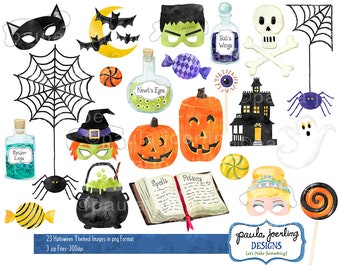 Halloween Clip Art, Watercolor Halloween Clip Art, Digital Download, Instant Download, Halloween Party Clip Art, Potions, Halloween Cauldron