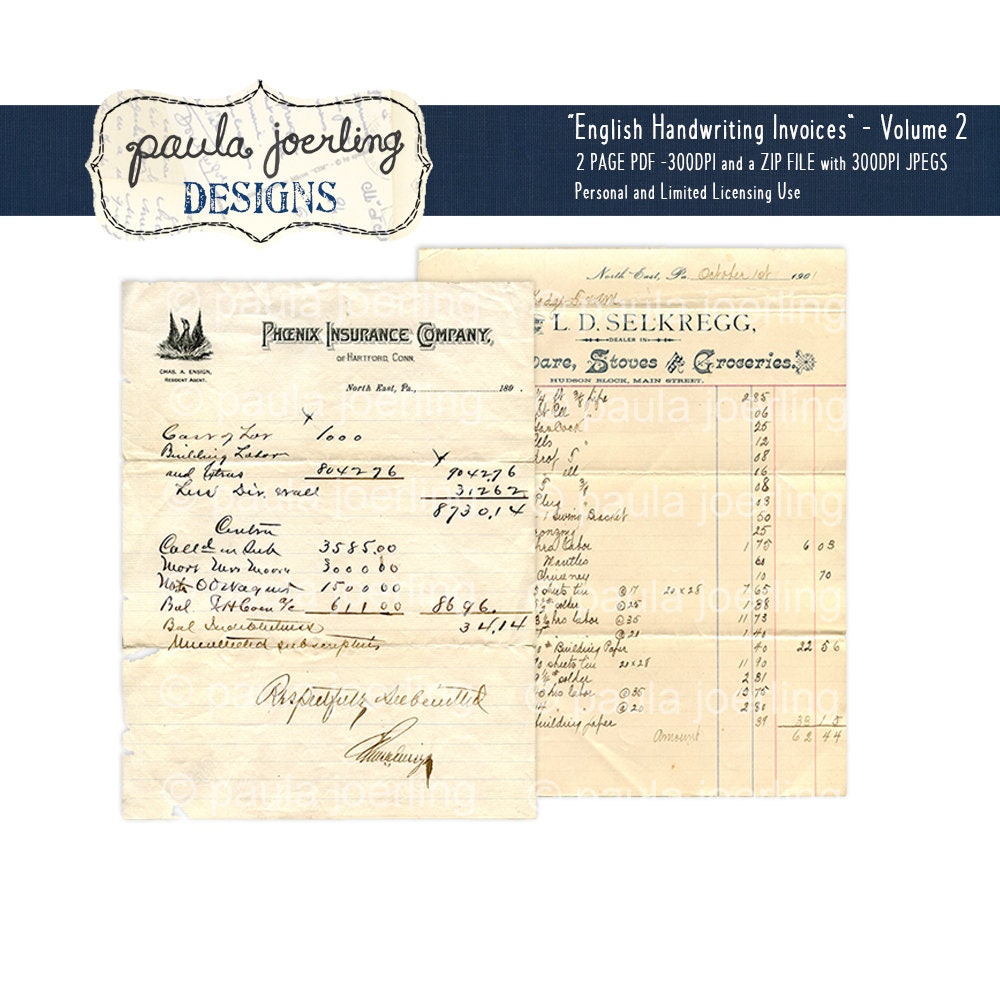 Hand Written Receipts, Cursive, Digital Download, English Writing Hand Written Receipts, Cursive, Digital Download, English Writing