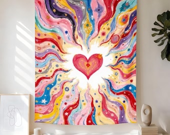 Abstract Art Tapestry,Heart Tapestry,Multicolor Cosmic Pattern Wall Hanging,Vivid Hues Tapestry,Star And Swirls Decor,For Bedroom Wall Decor