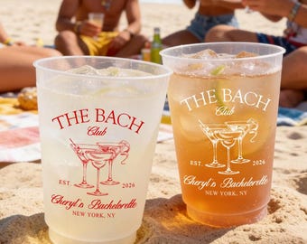Personalized Frosted Plastic Cups, Beach Bachelorette Party Cups, Bach Club Cups, Pool Party Favor, Tropical Vacation Girls Trip Drinkware