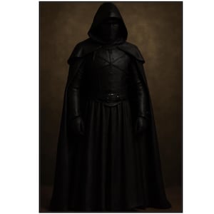 Handmade Black Leather Hooded Cloak: Full Body Armor Cosplay Costume
