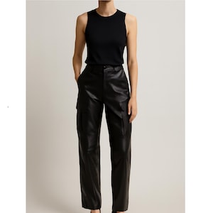 Faux Leather Unisex Cargo Pants: Black, Stylish, and Durable