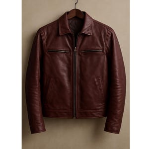 Handmade Maroon Cowhide Leather Jacket: Vintage Style Unisex Outerwear