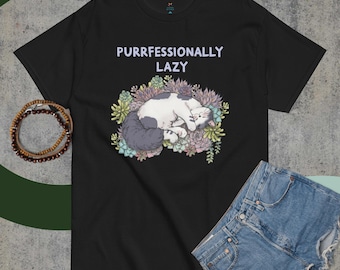 Purrprofessionellt lat katt T-shirt, rolig kattskjorta