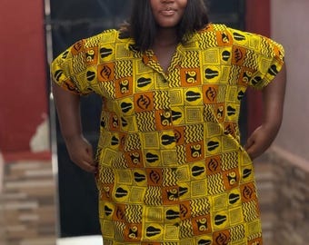 Afrikanisches Print-Hemdkleid | Ankara Button-Up Mini Kleid, übergroße Passform