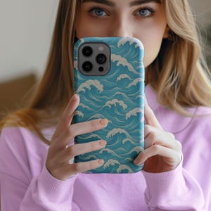 Ocean Wave Design iphone 16 case, Sea Theme Durable Phone Cover, retro boho phone case, durable burga iphone cover, gift for her