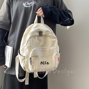 Custom Embroidered Canvas Backpack, School Student Essentials, Daily Commuter Backpack, Green White Purple Black Orange Color