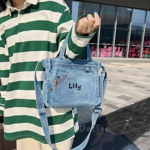 刺繍入りデニムクロスボディバッグ：ヴィンテージスタイルのミニ財布