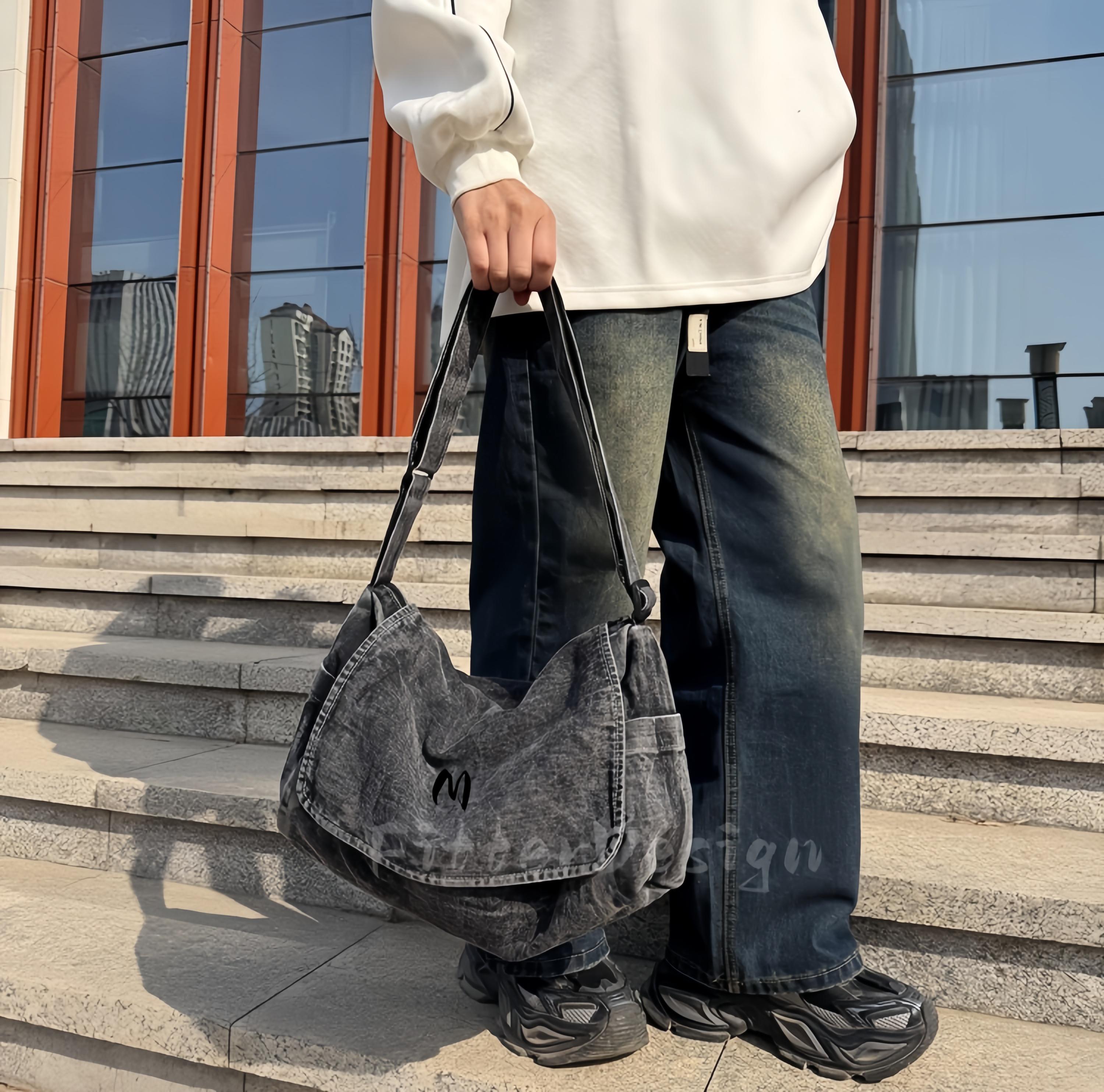 Denim Messenger Custom Embroidered Canvas Satchel for Laptop, Work