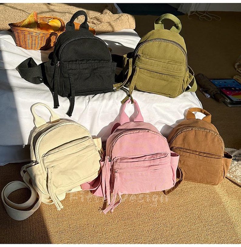 Mini Spring Color Backpack Mini Canvas Backpack Custom Embroidered, Lightweight Travel Daypack ...
