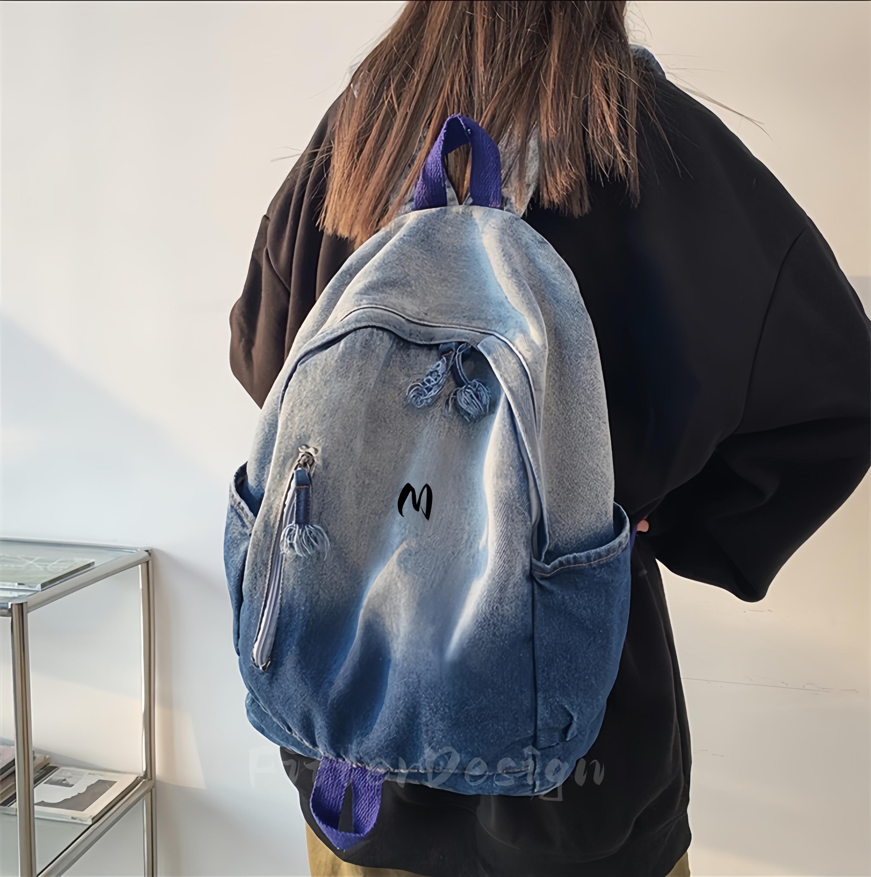 Denim-Style Canvas Backpack in Washed Gray WASHED EFFECT DENIM BACKPACK - Black | ZARA United States main image 3